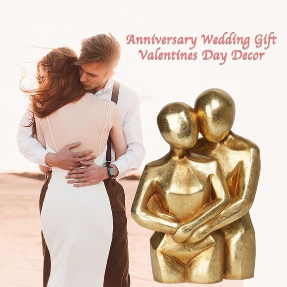 Gold Hugging Couple Statue Modern Lovers Figurine Resin Home Shelf Décor Gift - Picture 4 of 9